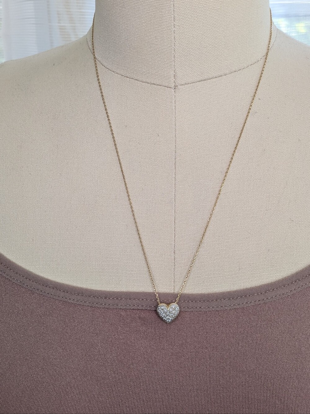 Vintage Estate Solid 14K Gold Genuine Diamond Pavé Puffy Heart Pendant Necklace